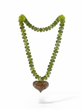 Green Beaded Heart Pendant Necklace - Designer